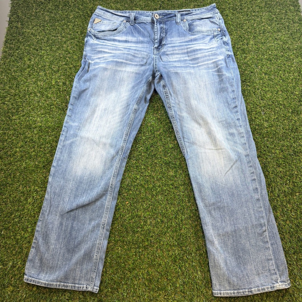 Salvage Supply Co Anarchy Straight Leg Jeans Mens 38R Light Wash Buckle Regular